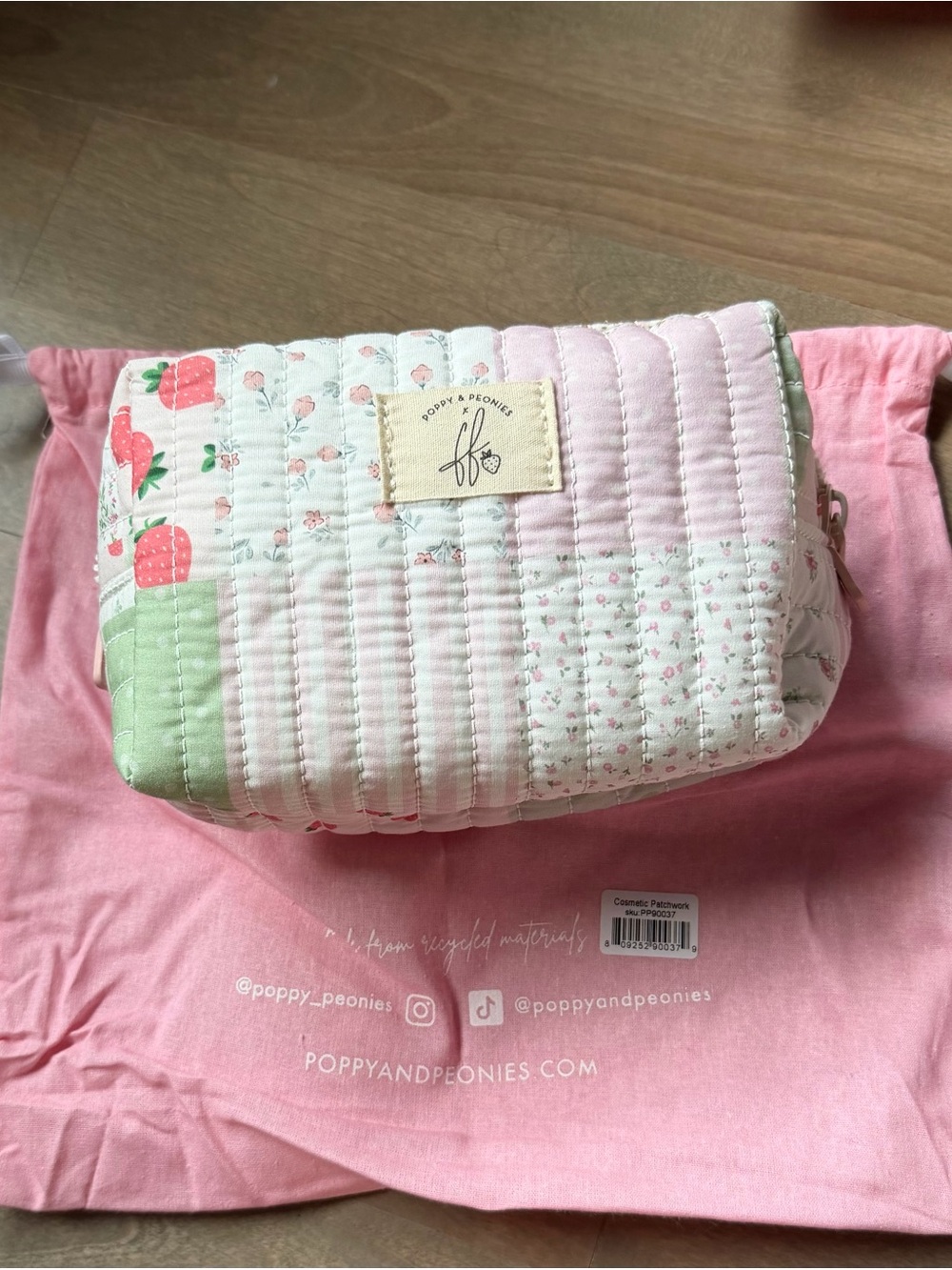Poppy & Peonies Quilted Pink Patchwork Cosmetic Bag